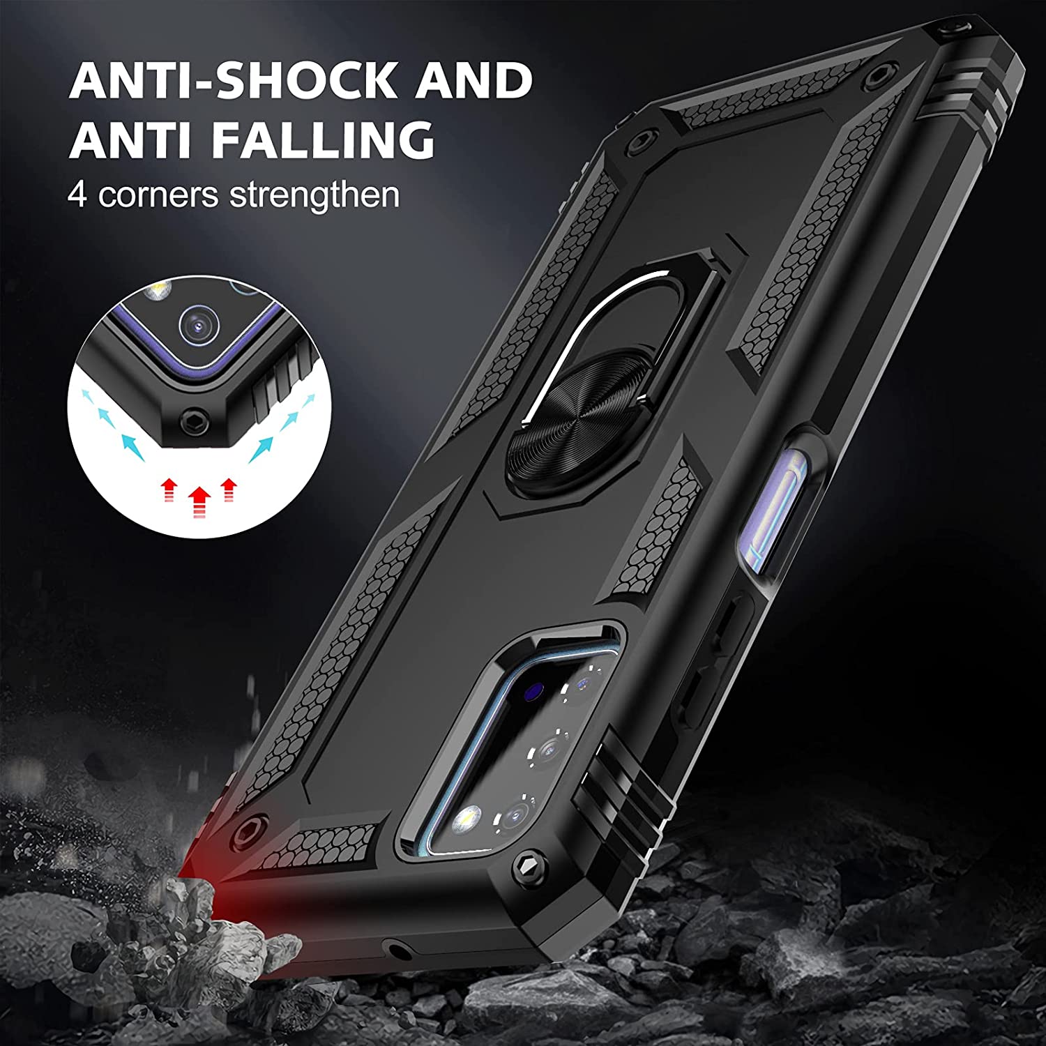 Protectores para celular  para Samsung  A03s Funda reforzada con anillo v2 Negro